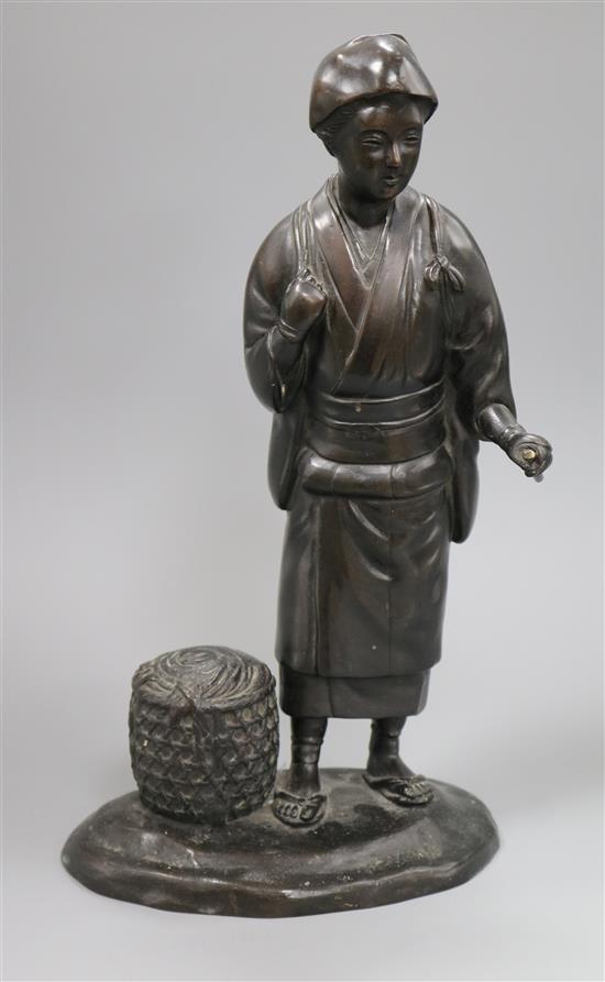 A Japanese cast iron bronze figure of a bijin height 35.5cm